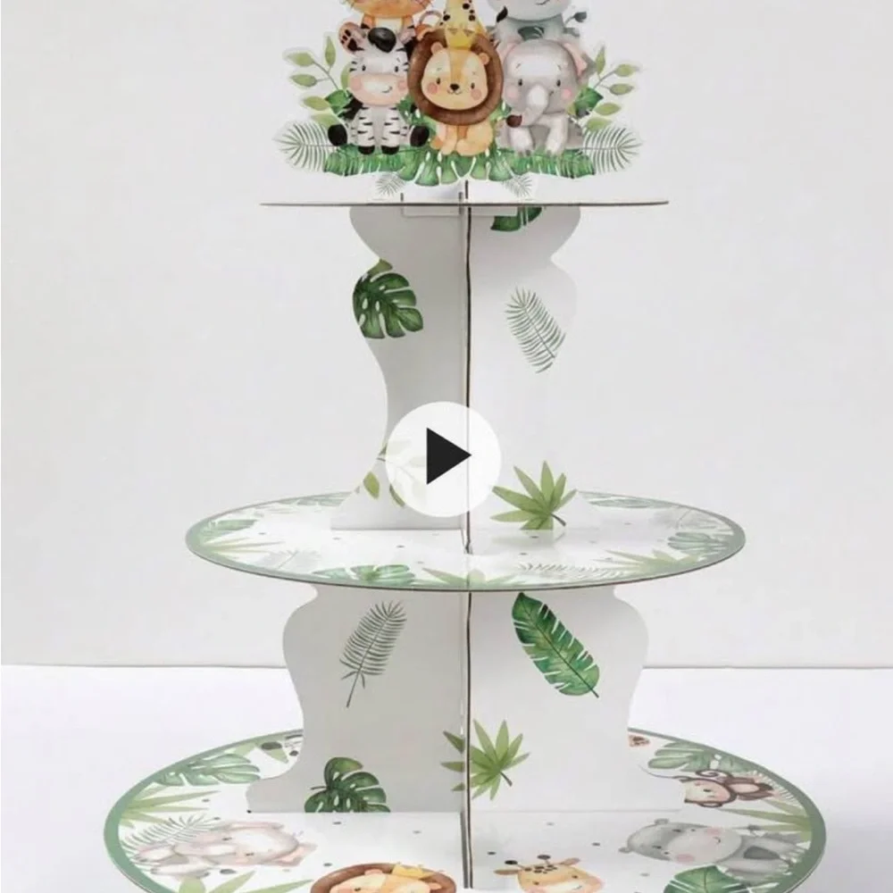 Jungle Safari Themed Cupcake Stand and three animal balloons pack